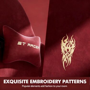 Ігрове крісло Huracan з підставкою для ніг, дихаюче ергономічне ігрове крісло з мікрофібри велюру, ігрове крісло, ігрове крісло з регульованим підголівником та масажною подушкою для попереку, підлокітники (червоні) плоска подушка сидіння, стиль 1 червоний