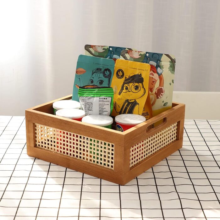 Плетений дерев&39яний кошик YAHUAN, дерев&39яна скринька для зберігання, декоративний сільський бамбуковий кошик із вбудованими ручками для кухні, комори, шафи, офісу, спальні, декору сільського заміського будинку (коричневий)