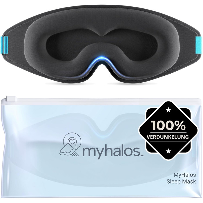 Маска для сну MyHalos - Маска для сну з затемненням для жінок - Маска для сну 3D для чоловіків для комфорту без тиску - Маска для сну попередньої форми для повного затемнення - Чорна пов&39язка на очі з футляром