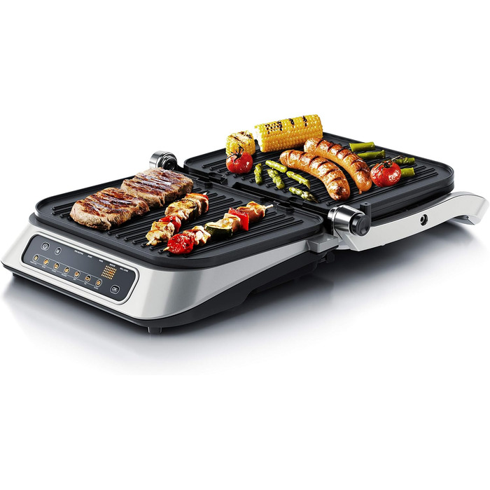 Контактний гриль Електричний гриль - Електричний настільний гриль - Бутербродниця - Мультигриль з цифровим управлінням 1900 Вт - 7 програм - Легко чиститься завдяки знімним пластинам - Нержавіюча сталь 1900 Вт B Срібло
