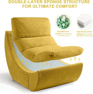 Крісло-мішок, крісло для читання, крісло-мішок, 1-місний диван з піни з ефектом пам&39яті, диван-лінивець, розкладний диван для читання, для сну у вітальні та спальні, складання не потрібне, жовтий