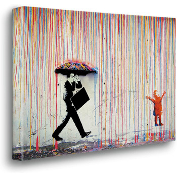 Картина - Бенксі - Дощ фарб - Полотно преміум класу в рамці товщиною 5 см - 140x100 - Готове до повішення - Сучасний живопис для д