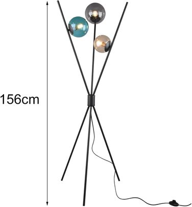 Торшер Trio Leuchten Lance 403400317, метал чорний матовий, багатоколірне скло, без 3 шт. E14, 28 Вт