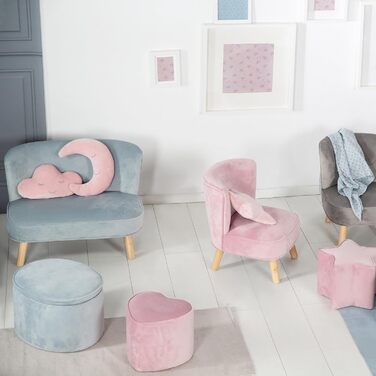 Дитячий табурет Lil Sofa у формі серця - Зручний табурет з рожевої оксамитової тканини - М'які меблі пуф для дитячої кімнати - Вис