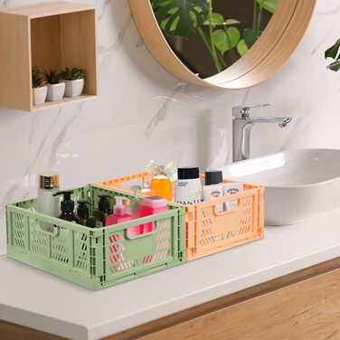 Міцні складні пластикові коробки, розкладні кошики, кошики для зберігання, штабелювані транспортні коробки для кухні, спальні, офісу, рожеві зелені, 4