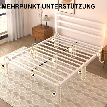 Ліжко 140200 см, металевий каркас ліжка з платформою, узголів&39ям та узніжжям, місце для зберігання речей під ліжком, рейкова основа не потрібна, легке складання, сучасне, біле 140 x 200 см