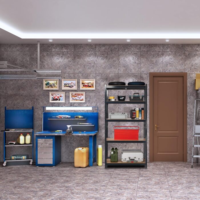 Надміцний стелаж Relaxdays, 5 ярусів, сталь, В x Ш x Г 180 x 90 x 45 см, чорний Вантажопідйомність 875 кг, модульний, для підвалу, гаража