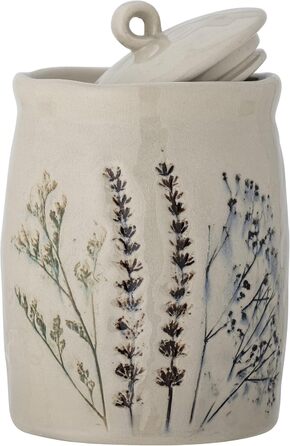 Керамічна банка Bloomingville Bea з кришкою в декоративних натуральних кольорах та з розписаним вручну квітковим мотивом - ідеально підходить як банка для зберігання та контейнер на вашій кухні, 12 x 20,5 см