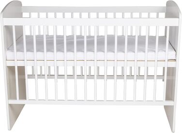 Дитяче ліжечко K2 Біле 12060 см Дерев&39яне дитяче ліжко з 3-позиційною регульованою висотою рейковою основою та 3 знімними перекладинами Ліжечко з сосни та МДФ Матрац не входить до комплекту, Біле