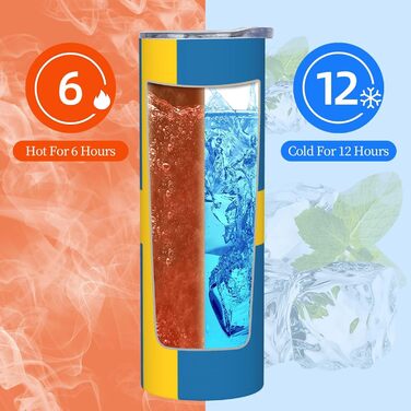 Кухоль з прямою трубочкою, дизайн шведський прапор, друкований, дорожній кухоль, підходить для кемпінгу, офісу та дому, 590 мл