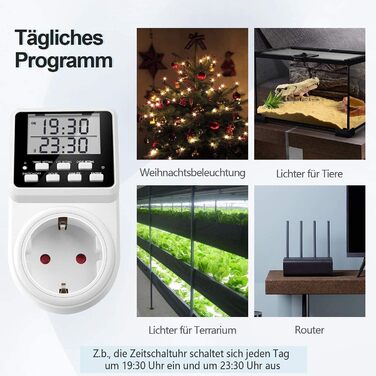 Інтервальна цифрова розетка з таймером NOVKIT з нескінченним циклом, 3 програмами перемикання та зворотним відліком для використання в приміщенні (230 В / 16 А / 3600 Вт)