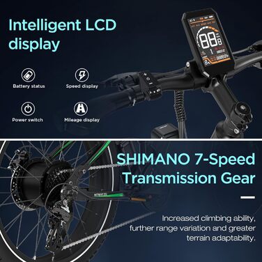 Електричний велосипед HITWAY E-Bike для дорослих 26 дюймів 4.0 Fat Tire, гірський електричний велосипед 48V 15Ah, Pedelec, 7 швидкостей, до 70-150 км, зарядний пристрій акумулятор 48V 15Ah, чорний