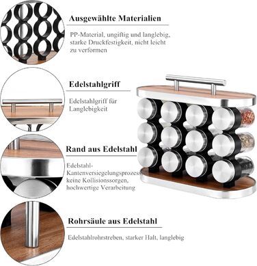 Набір підставок для спецій, універсальний кухонний органайзер для спецій з 12 банками для спецій, прикраси в художньому стилі, зберігання спецій, 28 x 23,6 см