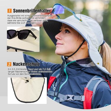 Сонячний капелюх TOP-EX L/XL з хвостиком для жінок, із захистом шиї, захистом від ультрафіолету, широкими полями, водонепроникний та складний, 96553Бежевий SM