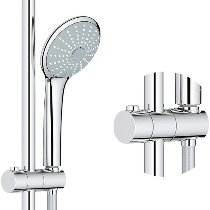 Душовий набір GROHE Vitalio Joy 260 без змішувача, економний (8 л/хв), з верхнім душем (3 режими струменя) та штангою 74 см, хром, 27421002, Ø 260 мм