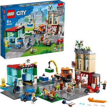 Конструктор LEGO 60292 City Town Center із іграшковим мотоциклом, велосипедом, вантажівкою, дорожніми плитами та 8 мініфігурками
