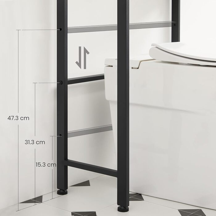 Полиця для унітазу, 3 яруси, полиця для ванної кімнати, компактна, легко збирається, для пральні, індустріальний стиль, сільський коричневий та чорний, BTS002B01 Рустикальний коричневий чорний