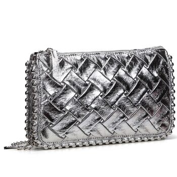 Жіноча шкіряна сумка-клатч з леопардовим принтом, вечірня сумка-конверт, сумка-сумка, весільна сумка, сумка через плече, з шипами, сумка на ланцюжку для весілля, випускного вечора, вечірки, рок-образ, срібний колір