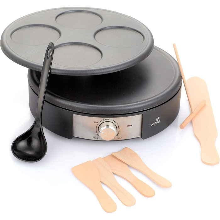 Сковорода для млинців Senya SYCK-CV026, електрична, 2 змінні литі алюмінієві пластини, Crepe Time, 1500 Вт, 1500 Вт, Чорний