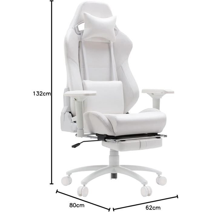 Ігрове крісло, ергономічне офісне крісло з підставкою для ніг та поперековою опорою, крісла для відеоігор для дорослих, регульоване офісне крісло з поворотним на 360 сидінням та підголівником для домашнього використання, біле