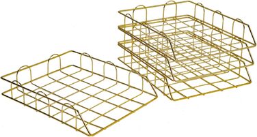 Лоток для документів A4, золотий, 4-елементний металевий стелаж для документів, лоток для паперу, що штабелюється, відділення для зберігання, настільний органайзер із золотим сітчастим дизайном