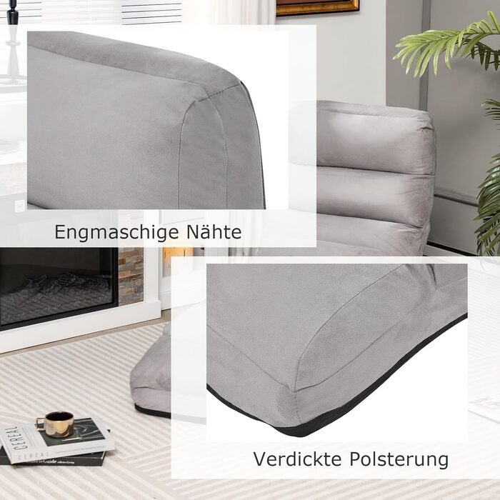 Складаний реклайнер, підлогове крісло з регульованою спинкою, шезлонг з функцією сну, підлоговий диван, підлогове крісло для ігор, сну, читання, сірий