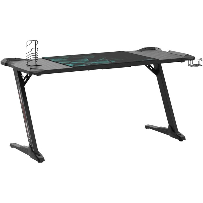 Ергономічний ігровий стіл Eureka 153 60 см, великий ігровий письмовий стіл зі світлодіодним підсвічуванням, ігровий ПК-стіл на карбоновому волокні