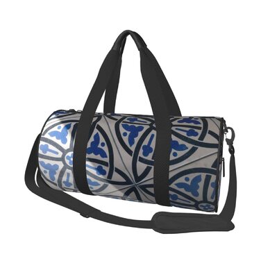 Дорожня сумка-циліндр з квітковим принтом, синьо-біла, для чоловіків та жінок, спортивна сумка, сумка для подорожей