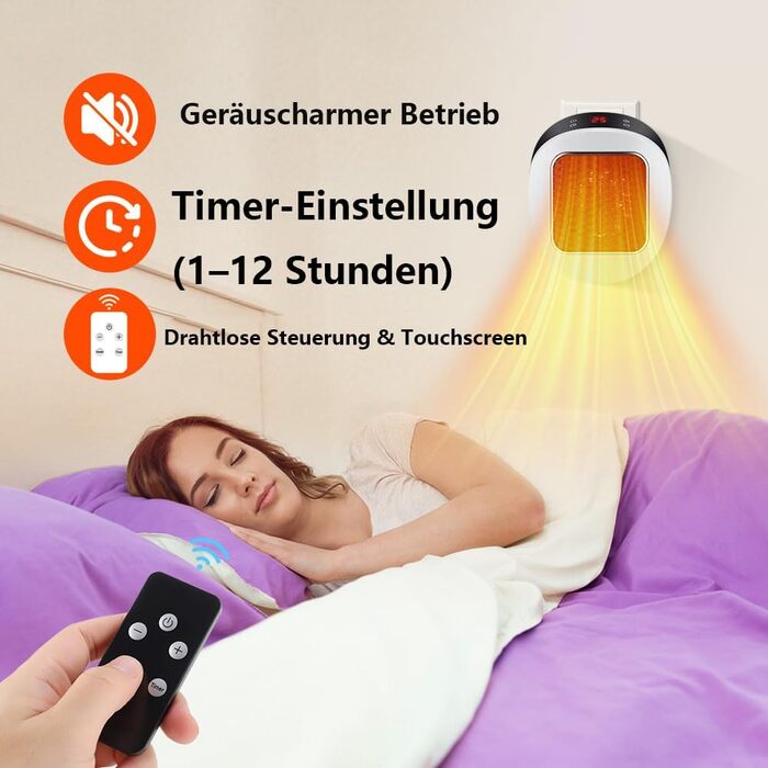 Підключається до мережі з вентилятором та дистанційним керуванням електричний настінний вентилятор потужністю 600 Вт з термокерамічною технологією Цифровий термостат, 12-годинний таймер, поворотна вилка на 270, тихий та безпечний