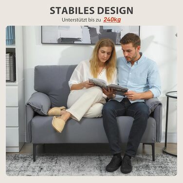 Місний диван HOMCOM, 127 см, невеликий м&39який диван з м&39якими підлокітниками, оксамитовий вигляд, сучасний диван-готель для вітальні, спальні, невеликих приміщень, сірий, 2-