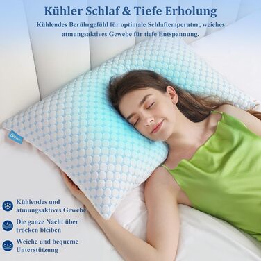 Подушки 40x80, 2 шт. - Подушка з мікрофібри, м&39яка та дихаюча для алергіків, регульована по висоті подушка для сну на боці, спині та животі, ергономічна подушка від болю в шиї, 40x80 см, небесно-блакитний, 2 шт.