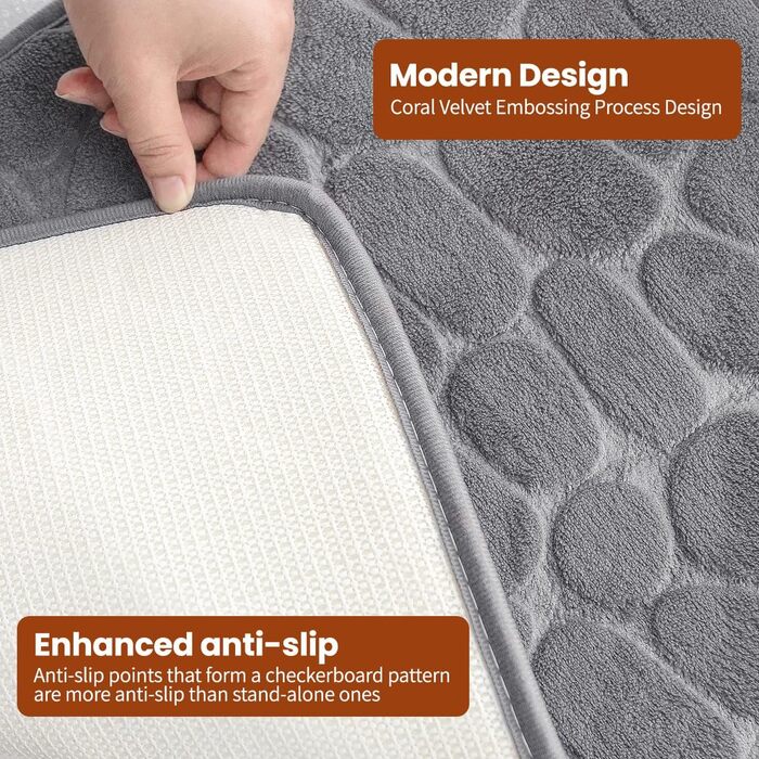 Комплект килимків для ванної, 4 предмети, нековзний, килимок для ванної, що прається, килимок для ванної з піни з ефектом пам&39яті, сірий килимок для ванної, килимок для ванної 50x80 см, 50x120 см, 50x50 см, 60x40 см