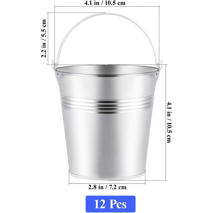 Металеве відерце Toyvian міні-відерце з жерсті, 10,2 см, металеве відерце з ручкою, для подарунків, солодощів, вотивних свічок, прикрас, невеликих рослин, 12 шт.