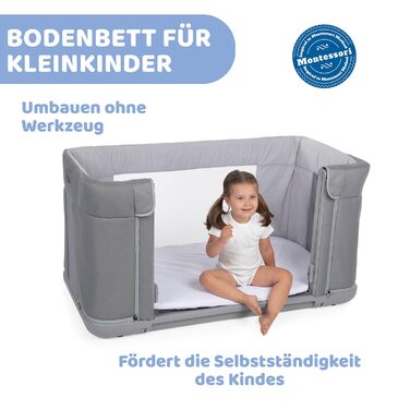 Дитяче ліжечко 3-в-1 для новонароджених, приліжкове ліжечко, яке трансформується в ліжко Монтессорі, до 4 років (22 кг), регульована висота, хороша циркуляція повітря, 4 колеса, включаючи матрац, світло-сірий колір, 2Me Forever