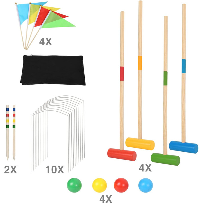 Крокетна гра для 2-4 гравців, набір для крокету з сумкою, дерев&39яна іграшка для дітей та дорослих, гра для всієї родини на свіжому повітрі, гра на спритність