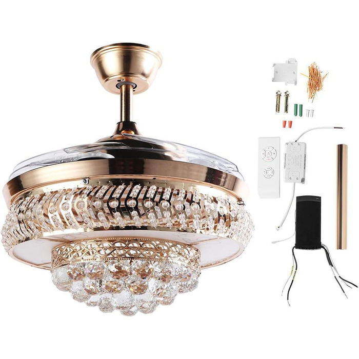 Безшумна лампа для вентилятора Сучасні кришталеві стельові вентилятори з підсвічуванням 3 кольори 6 швидкостей з пультом дистанцій