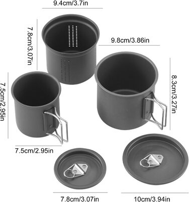 Кемпінгова кружка алюмінієва, 9,5 x 9,5 x 9,6 см, набір кухонного начиння, що штабелюється, зі складною ручкою легкий набір кавових чашок для кемпінгу на природі, портативний посуд для походів, пікніків