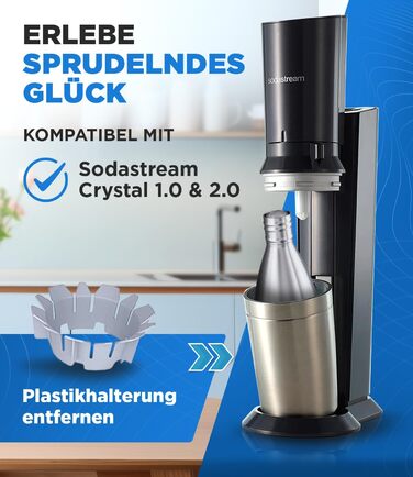 Безпластикова пляшка з нержавіючої сталі 900 мл для Sodastream Crystal - Пляшка з нержавіючої сталі, захищена від миття в посудомийній машині для потоку газованої води - Металеві пляшки Soda Maker 900 мл Nature, 100