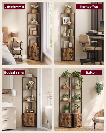 Кутова полиця VASAGLE з місцем для зберігання, окремостояча полиця, 5-ярусна полиця для зберігання, для вітальні, спальні, кухні, ванної кімнати, вінтажний коричневий-чорний LBC580K01 Вінтажний коричневий чорнильний