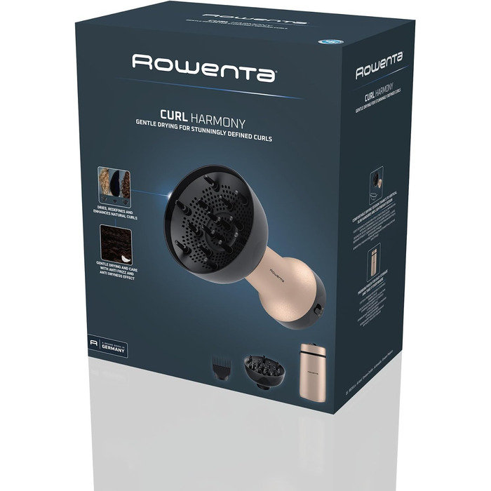 Дифузор для волосся Rowenta Curl Harmony 3-в-1 для кучерявого волосся, ергономічний дизайн, 3 насадки та сумка для зберігання CV7D30E0