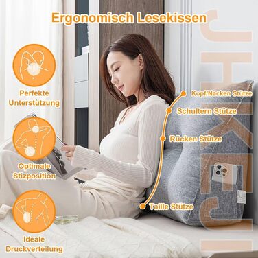 Універсальна затишна подушка для спини, подушка для читання для ліжка та дивана, 80x50x20 см біла клиноподібна подушка, трикутна поперекова подушка зі знімним чохлом, який можна прати, практична бічна кишеня біла 80x50x20 см