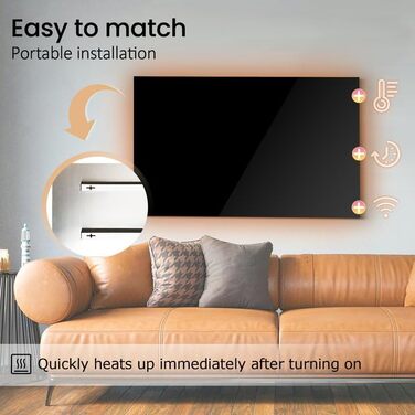 Скляний інфрачервоний обігрівач 600 Вт, інфрачервоний скляний обігрівач з пультом дистанційного керування 100x60 см, електричний обігрівач із захистом від перегріву - WIFI (Tuya Smart) - чорний - сертифікований TV. 600 Вт WIFI пульт дистанційного керуванн