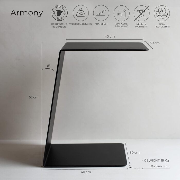 С-подібний журнальний столик MILUKA, чорний метал, 30x40 см Невеликий столик для вітальні, столик для дивана або столик для ноутбука Сучасний дизайн для вітальні та балкону