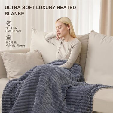 Електрична ковдра з підігрівом Nalone, ковдра з підігрівом та автоматичним вимиканням 160 x 130 см, ковдра з підігрівом та 9 налаштуваннями температури 12-годинний таймер Захист від перегріву Фланелева ковдра з підігрівом, яку можна прати в пральній машин