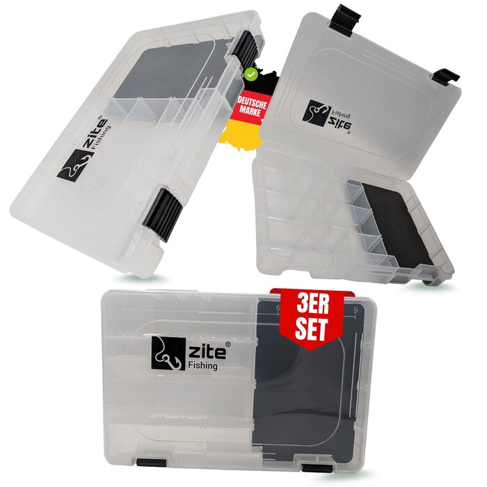 Набір рибальських ящиків для приманки Zite для джигів та приманок, 3 предмети Плоский органайзер зі вставкою з пінопласту EVA 4 довгі бічні відділення та 1 основне відділення, 27,5 x 18,5 x 4,5 см, рибальський ящик, ящик для джигових гачків, рибальський я