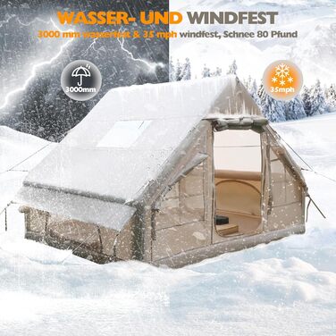 Надувний кемпінговий намет з димохідним отвором та мансардним вікном, надувний намет для 2-10 осіб з повітряним насосом, надувний намет з водонепроникної тканини Оксфорд для всіх сезонів, швидке встановлення, повітряні намети для 2-4 осіб/300 см x 210 см 