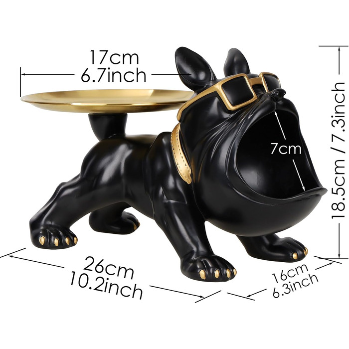 Скульптура для зберігання бульдога з підносом, французький бульдог з великим ротом, коробка для зберігання ювелірних виробів з чашею для ключів, багатофункціональна скульптура для зберігання, вхідна художня статуя для прикраси домашнього робочого столу