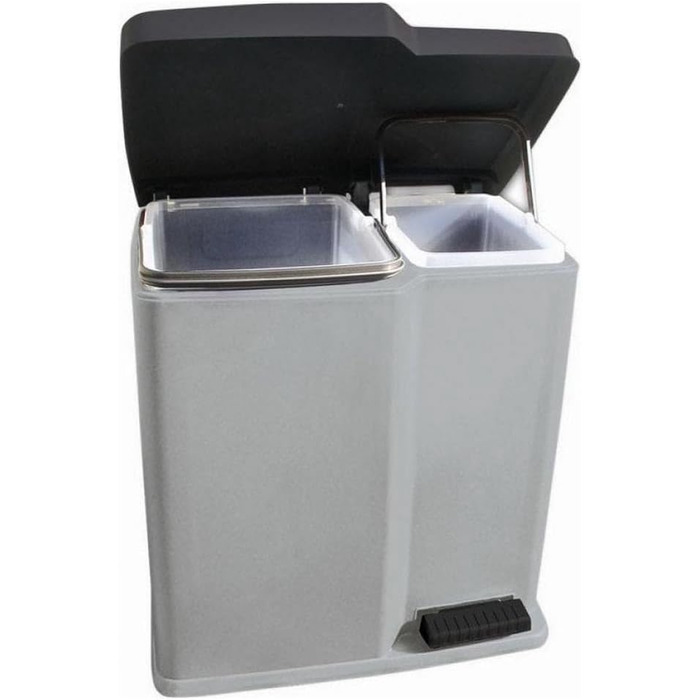 Вигнутий сміттєвий бак для роздільного сміття, сріблястий/темно-сірий, 30x40x40,5