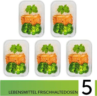 Скляні контейнери для зберігання продуктів з кришками - Коробки для приготування їжі - Набір скляних контейнерів - Можна мити в посудомийній машині, використовувати в мікрохвильовій печі та морозильній камері (1060 мл 1 відділення) 5 шт. по 1060 мл - 1 ві