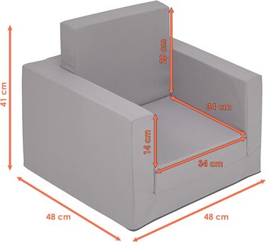 Дитяче розкладне м&39яке крісло 2-в-1 - сіре - Дитяче крісло 48 x 41 см розкладне - Дитячий диван, гостьове ліжко, дитячий диванчик, м&39яке крісло, дитячий стілець, м&39які меблі, крісло-реклайнер, крісло для читання для малюків